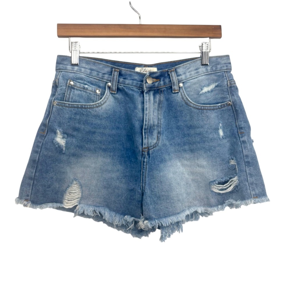 Elan Women Jean Shorts‎ Distressed Denim Blue High Rise Frayed Raw Hem Size M - Picture 3 of 12